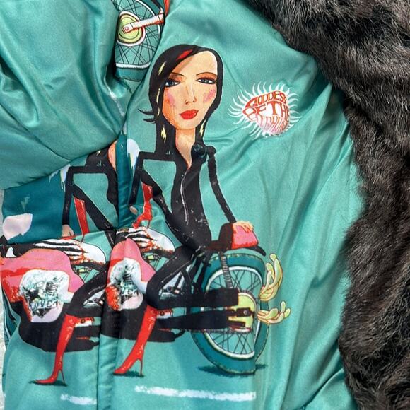 Y2k Custo Barcelona cold highway silky cropped novelty print coat, 42 or 8 - Picture 11 of 12